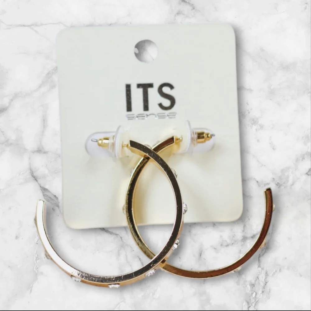 Gold Metal Hoop with Rhinestone Accent 1.5